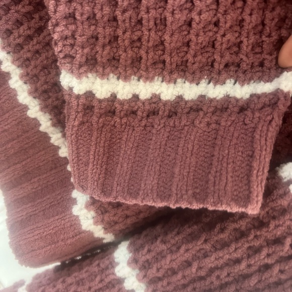 Moral Fiber Criss-Cross V-Neck Striped Sweater - Burgundy & White - Picture 3 of 7